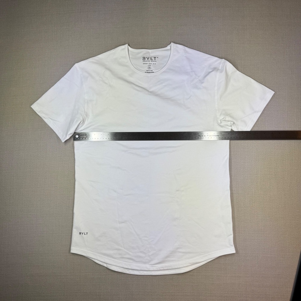 BYLT Premium Basics Mens XL Drop Cut Short Sleeve Lux White Curved Hem Tee - Picture 3 of 8